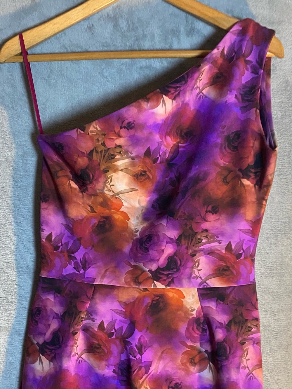Chiara Boni One-Shoulder Purple & Magenta Abstract Sheath Dress Size Large Us10 - Picture 7 of 11